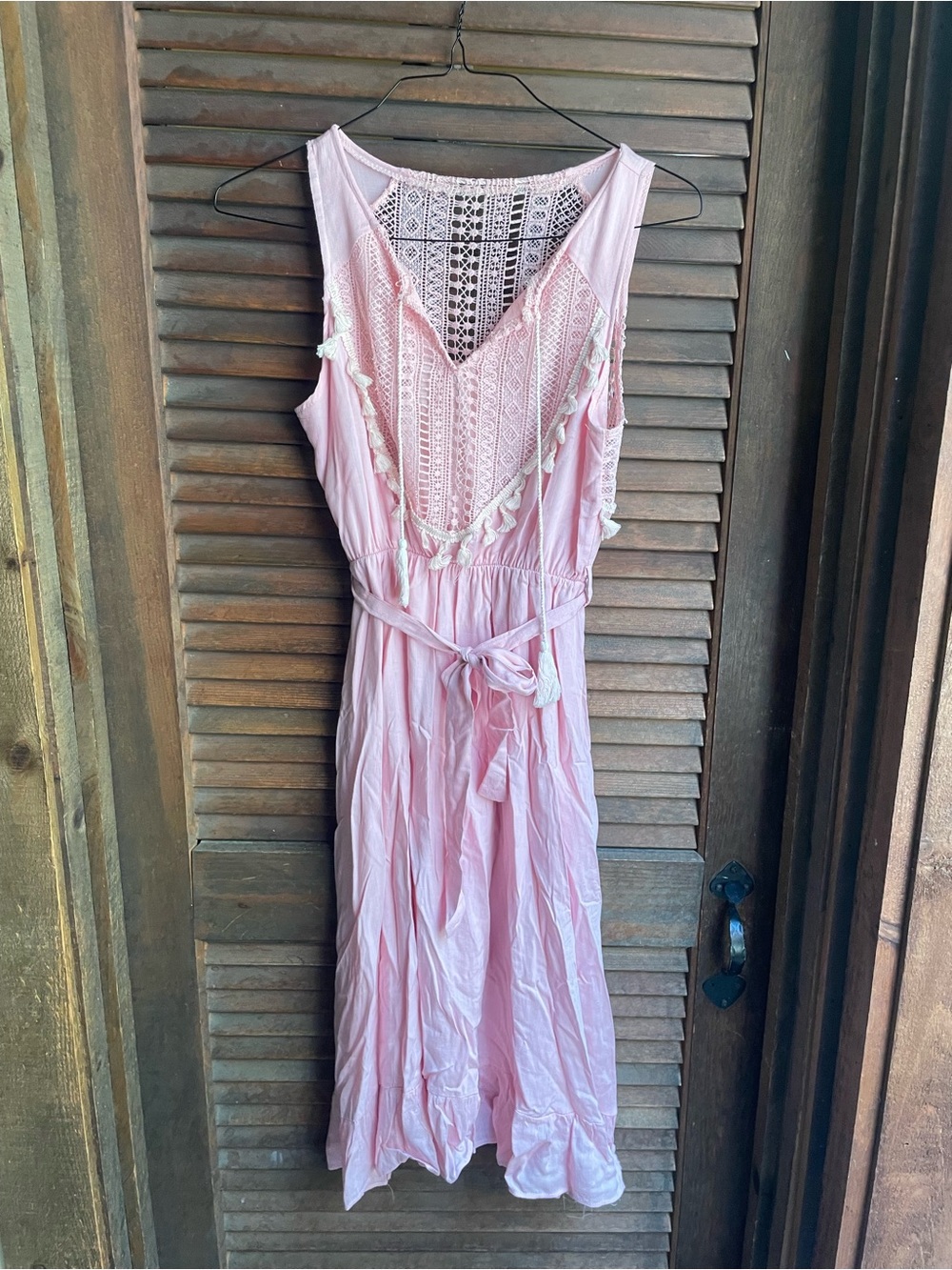 Boho Style Pink Dress with Crochet Details - Medium